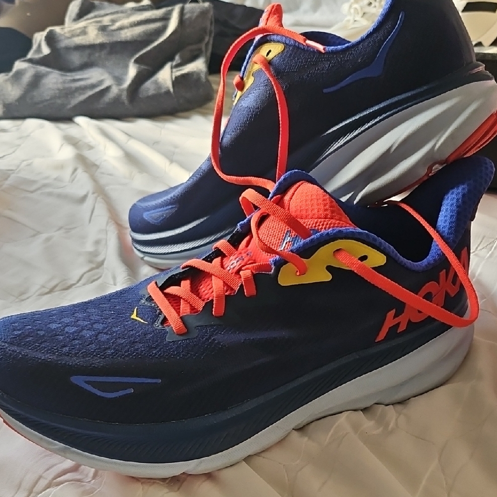 Hoka Men's Vibrant Blue and Red Athletic Shoes